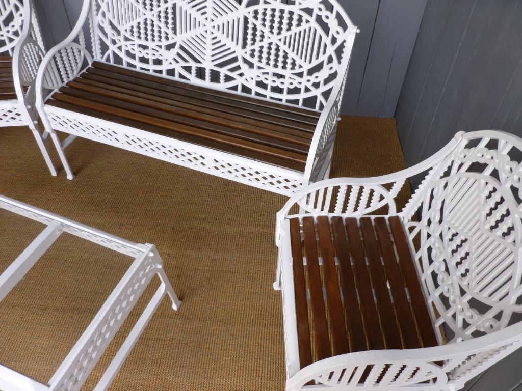  White Antique Fully Refurbished Garden Chairs, Tables And Benches Made By Edward Bawden For use in your summerhouse